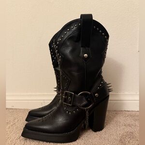 Widow Sheriff Shines O Ring Spiked Western Goth Boots